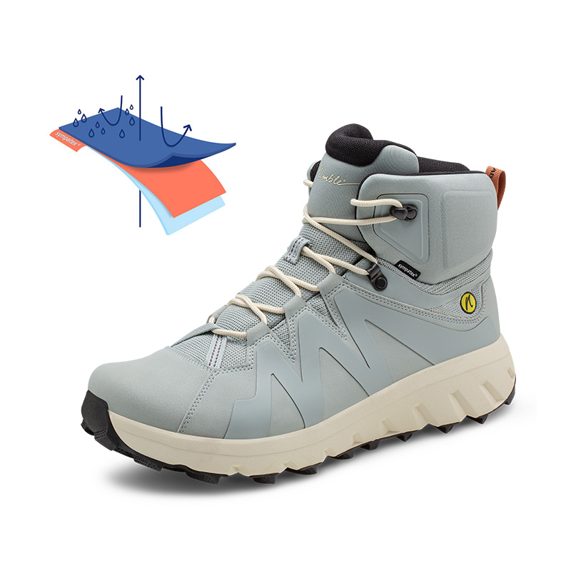 Der Joe Nimble Mountain Addict Wanderschuh in hellblau mit bildlicher Darstellung der Sympatex Membran