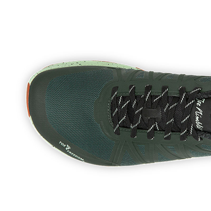 Die Zehenbox mit Toefreedom / Zehenfreiheit des Joe Nimble Trail Addict Por-R Trail Laufschuh in grün