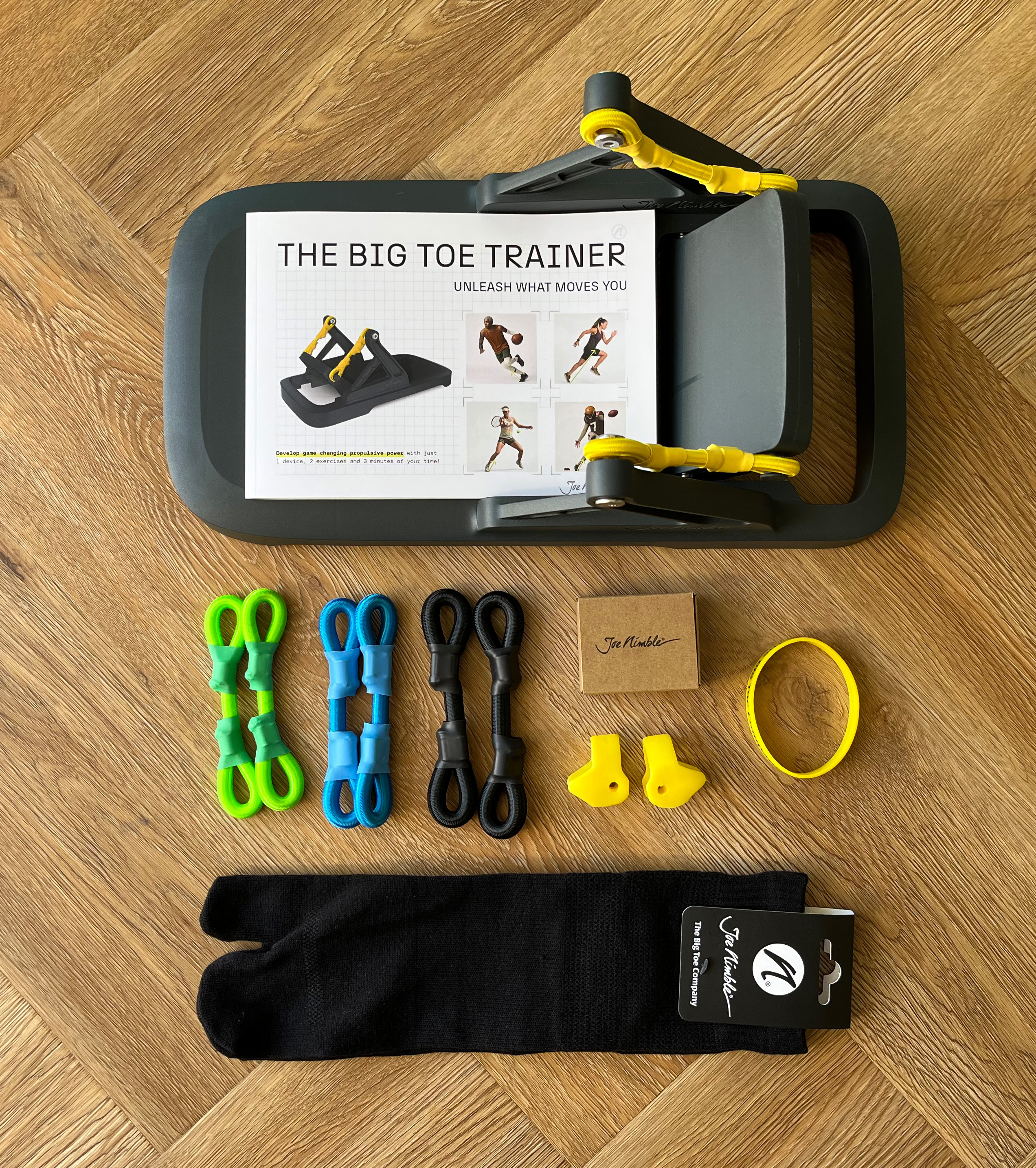 Alles was zum Big Toe System gehört - Trainer, Expander, Trainingsband, Spacer und  Big Toe Socke